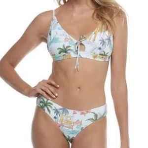 NWT BODY GLOVE. Adelee Azur Palm, white, summer scene bikini size large.